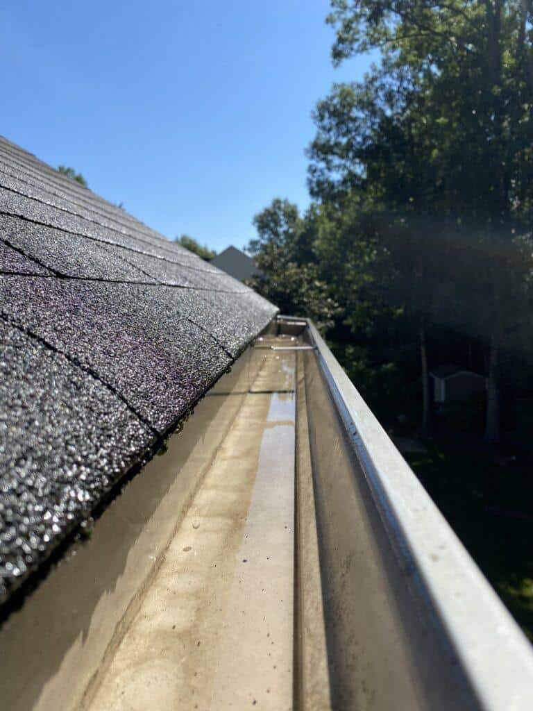 clean spotless gutters after cleaning by alpha exterior solutions in petersburg VA