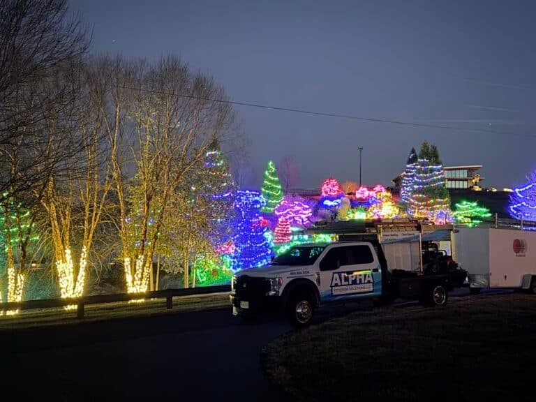 Outdoor commercial christmas light display installed and maintained by alpha holiday lighting and exterior solutions