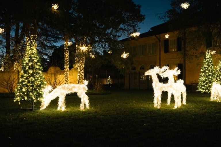 Large outdoor light display for the Christmas holiday season by alpha exterior solutions holiday lighting near Henrico, VA