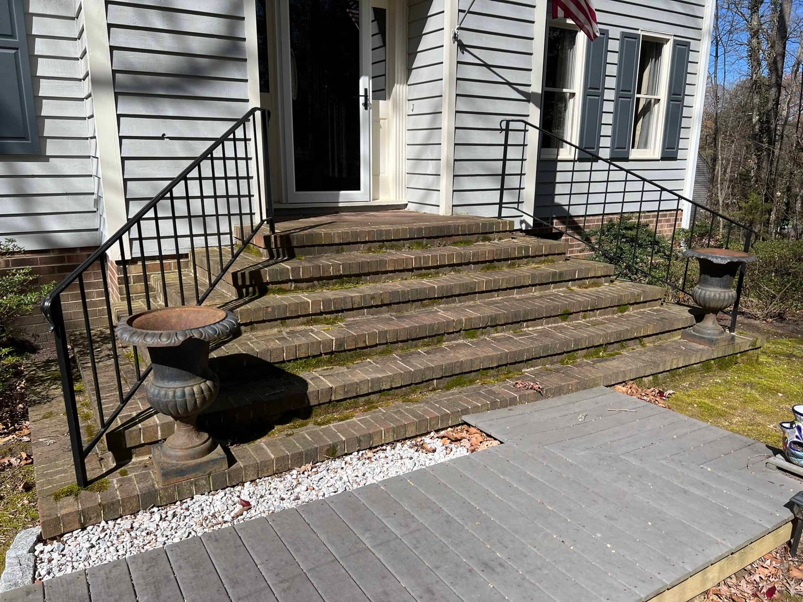 residential brick staircase before soft washing by alpha exterior solutions in glen allen va