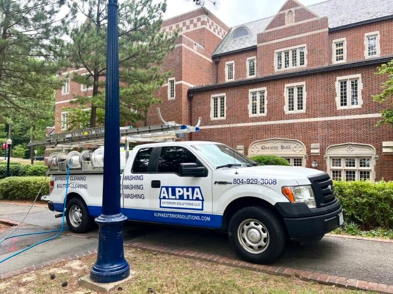 commercial building washing by alpha exterior solutions at the university of richmond in Virginia
