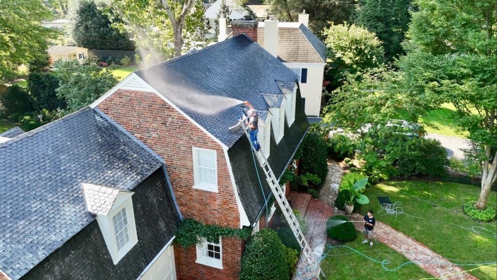 Alpha Exterior Solutions provides roof cleaning services in Richmond, VA. Our team uses soft washing techniques to safely remove algae, moss, and other debris, extending the life of your roof and improving your home's curb appeal.