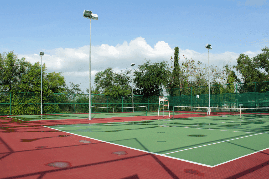 Two Freshly Washed Tennis Courts