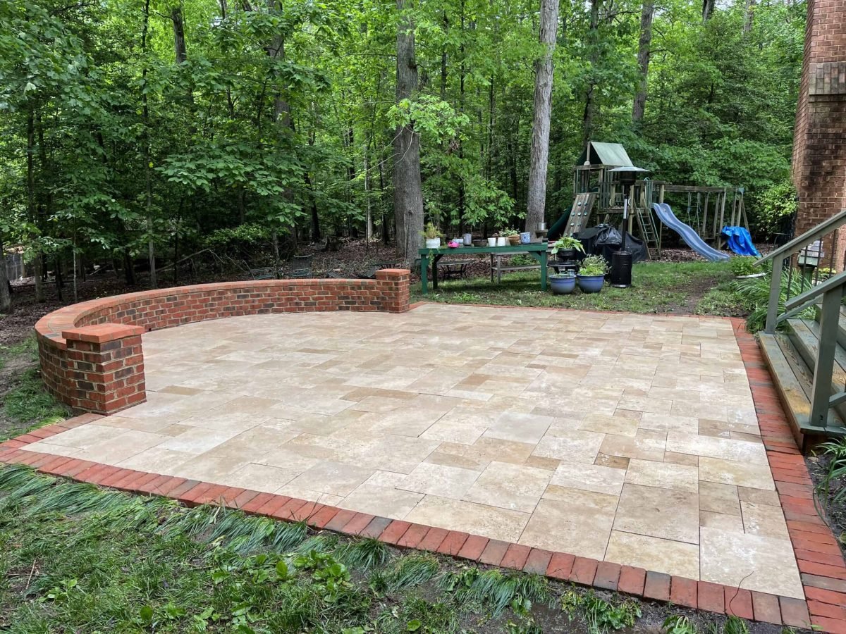 gorgeous outdoor brick and paver patio after pressure washing and paver sealing near ashland virginia