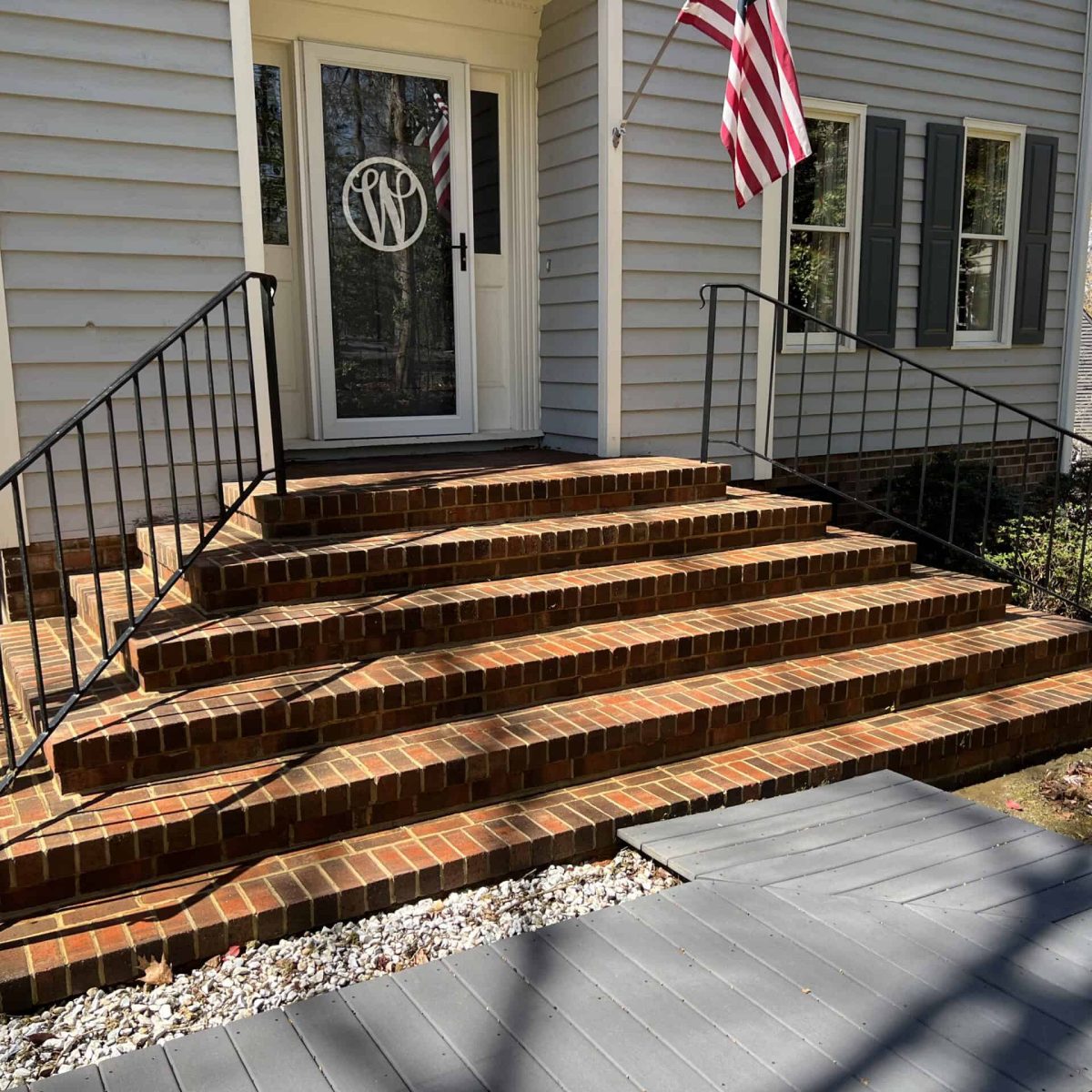 After pressure washing of brick front steps and entry walkway at a Midlothian Virginia home