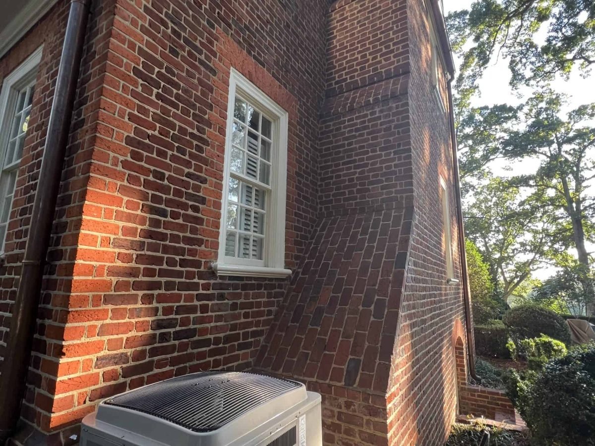 residential brick chimney very clean after exterior cleaning and pressure washing by alpha exterior solutions