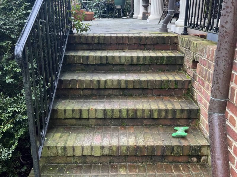 residential brick patio stairs before pressure washing by alpha exterior solutions in ashland va