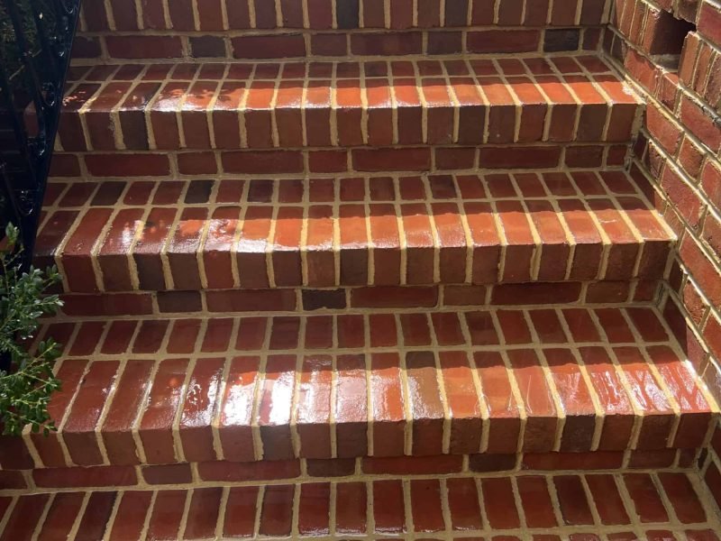 residential brick patio stairs after cleaning by alpha exterior solutions in ashland va