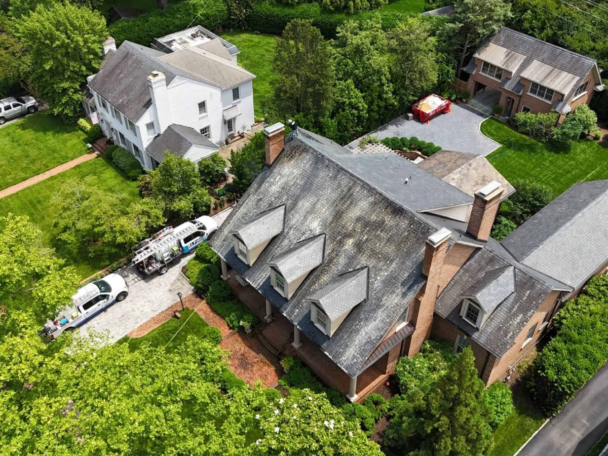 Roof before roof cleaning by alpha exterior solutions in Powhatan VA