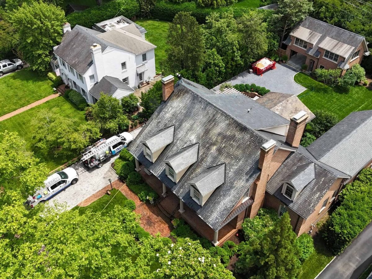 Roof before roof soft washing by alpha exterior solutions in Powhatan VA