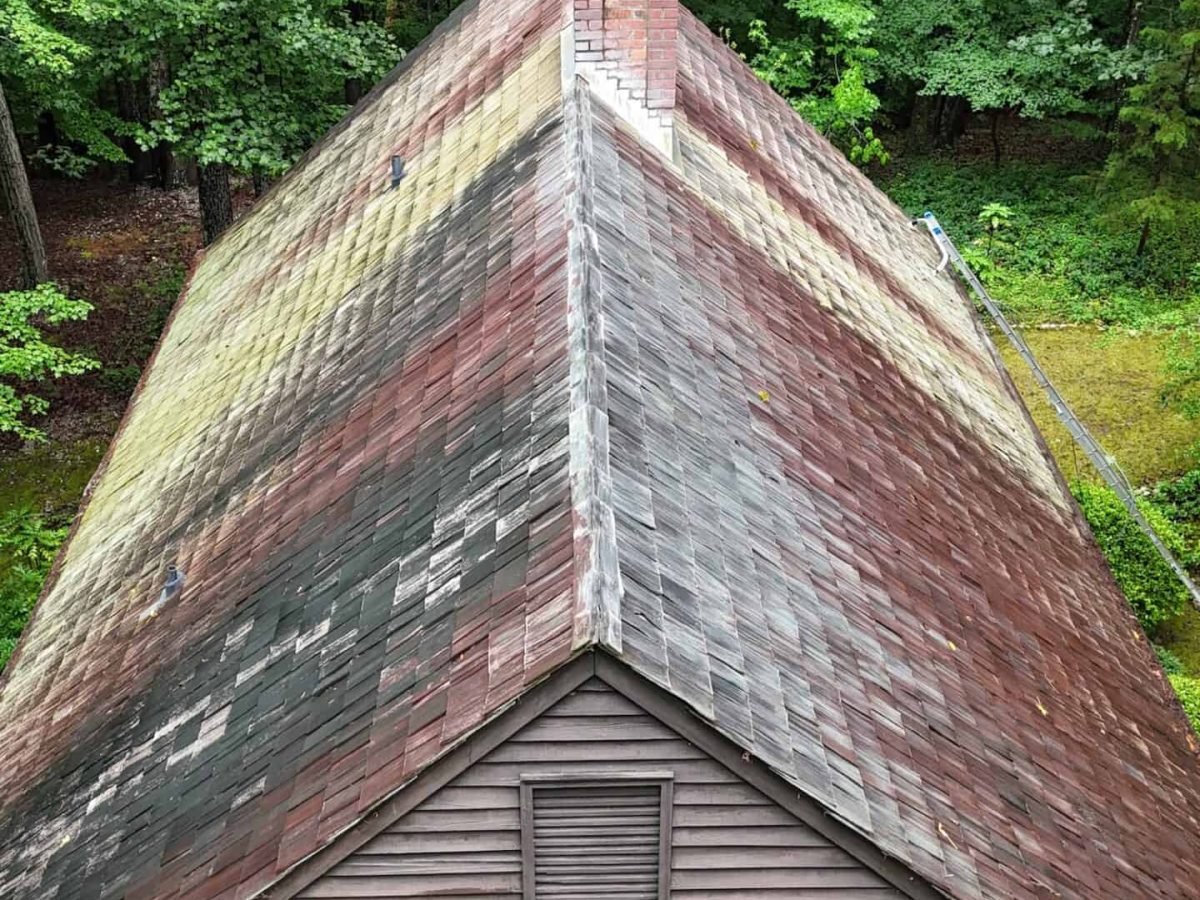 Drone view of residential home before cleaning by Alpha exterior solutions in white stone va