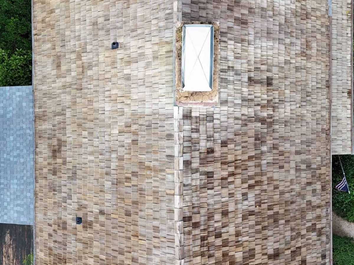 Roof before roof cleaning by alpha exterior solutions in Ashland VA